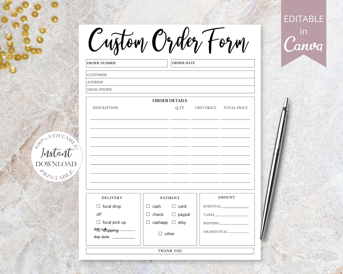 Custom Order Form Template Canva Template Printable - Etsy How To Create Custom Order On Etsy
