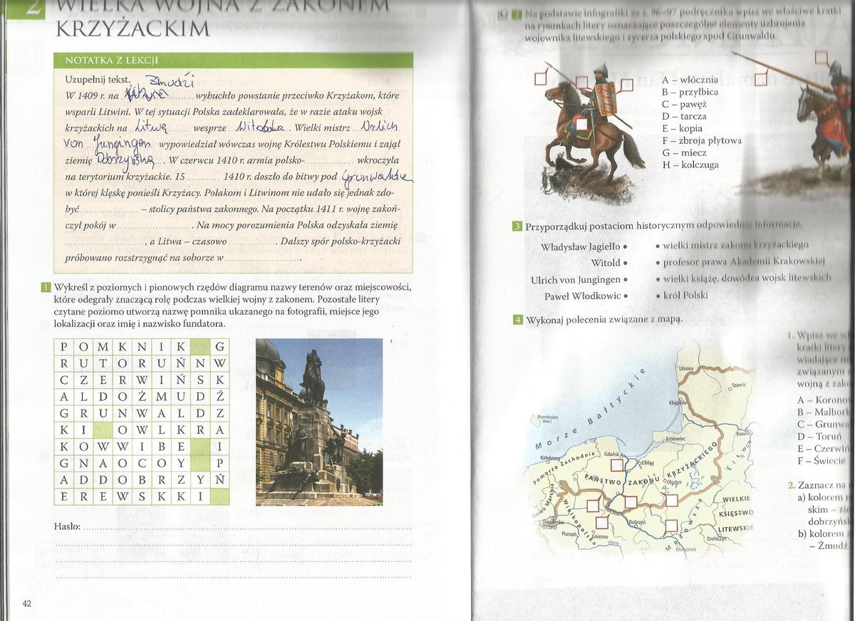 Ćwiczenia Śladami Przeszłości 2. Temat Wielka Wojna z Zakonem Testy Z Historii Klasa 4 Do Wydrukowania Nowa Era