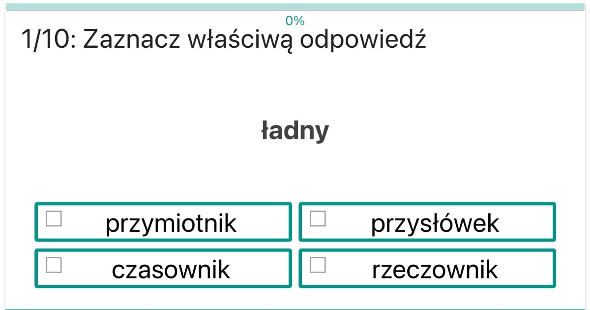 Ćwiczenie: Części mowy - zaznacz właściwą odpowiedź dla klasy 2, 3 Czesci Mowy Sprawdzian Klasa 2