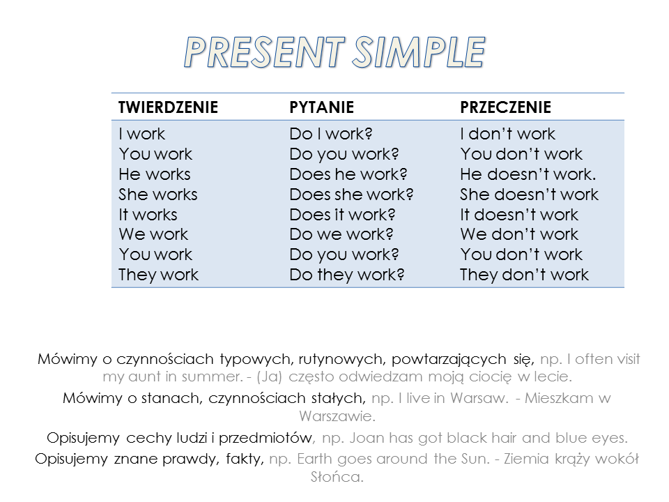 Zadania Present Simple I Continuous