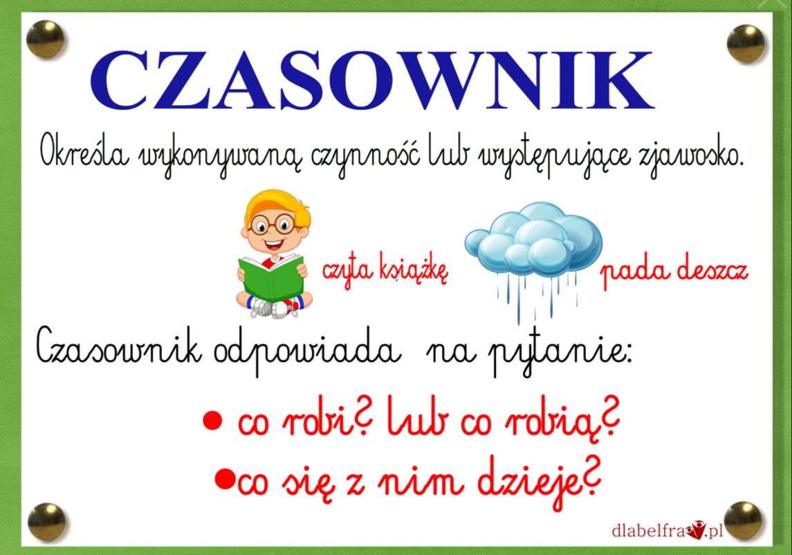Czasownik Sprawdzian Z Czasownika Klasa 6