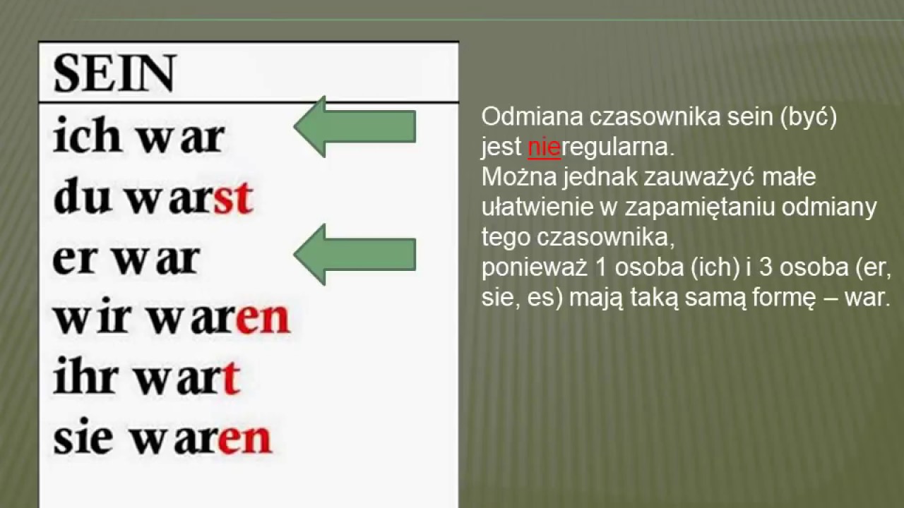 czasownik sein w czasie przeszłym Imperfekt, Język niemiecki - YouTube Odmiana Sein W Czasie Przeszłym
