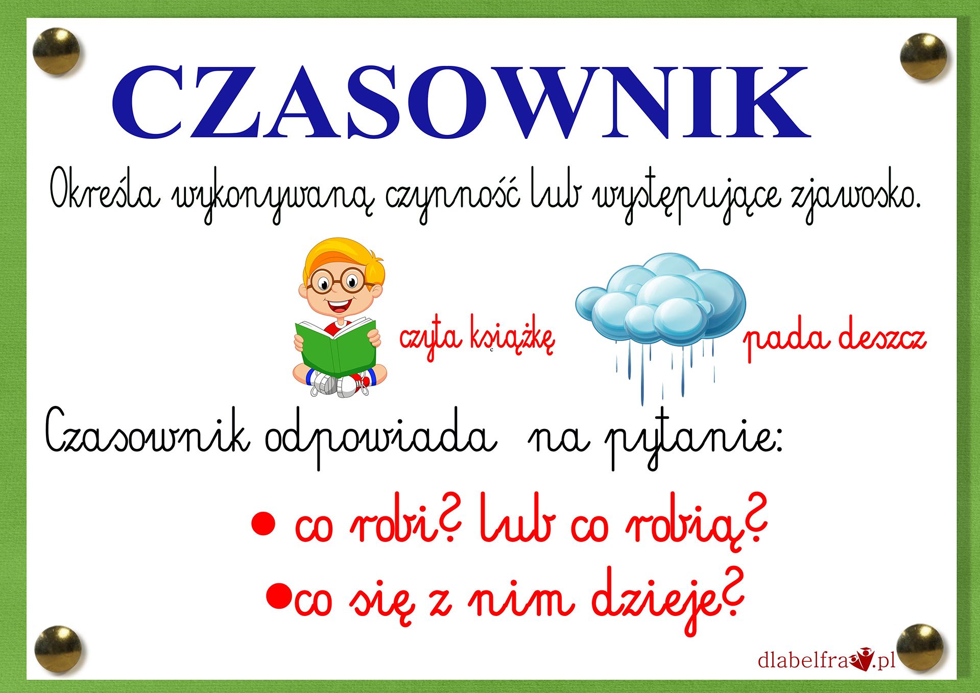czasownik1 | Polish language, Learn polish, Education Rzeczownik Karty Pracy Klasa 4