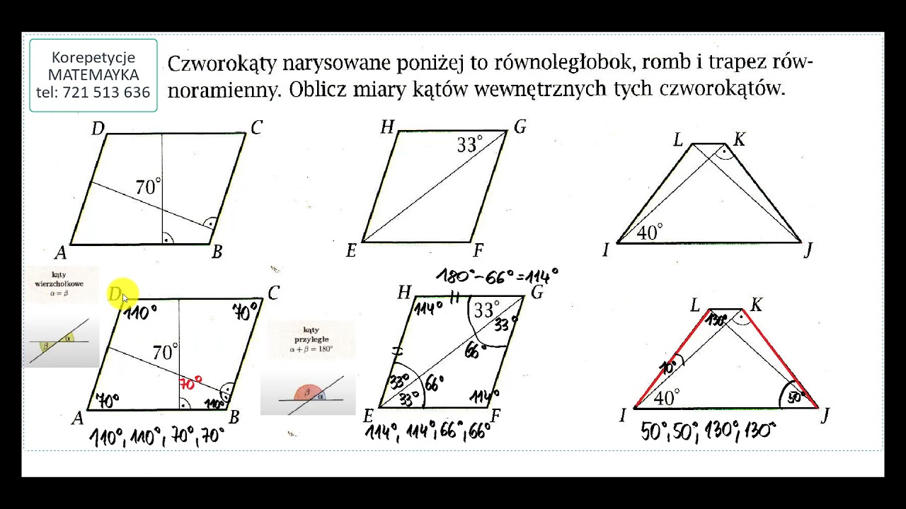 Czworokąty narysowane poniżej to równoległobok, romb i trapez Zmierz Narysowane Kąty I Zapisz Ich Miary