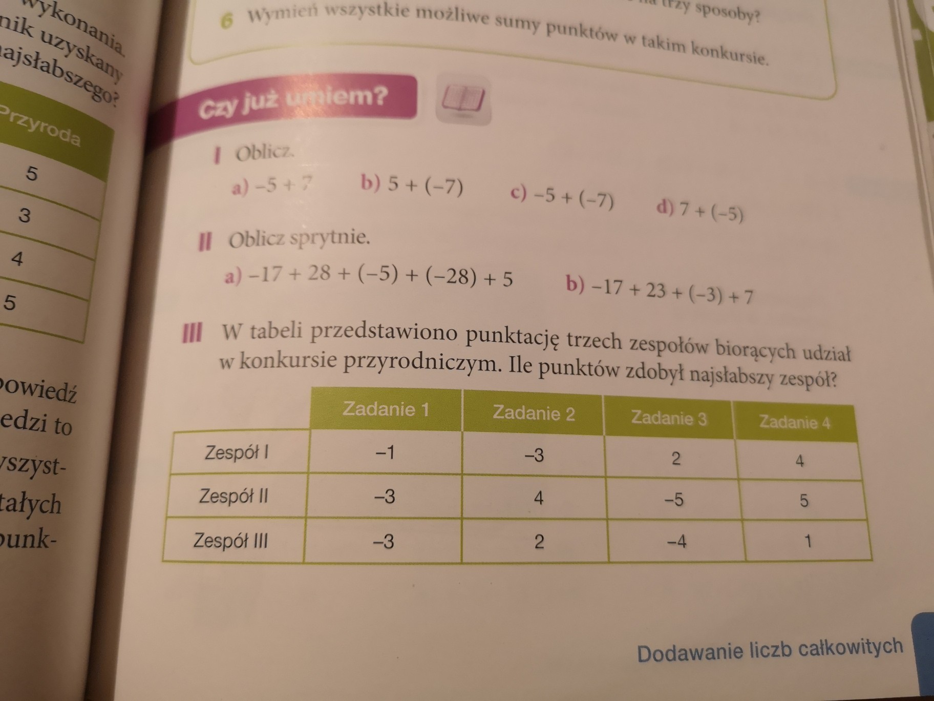 Czy już umiem dodawanie liczb całkowitych Oblicz... zad 1, 2 i 3 w Oblicz Liczbę Wierzchołków Krawędzi I ścian Ostrosłupa Pięciokątnego