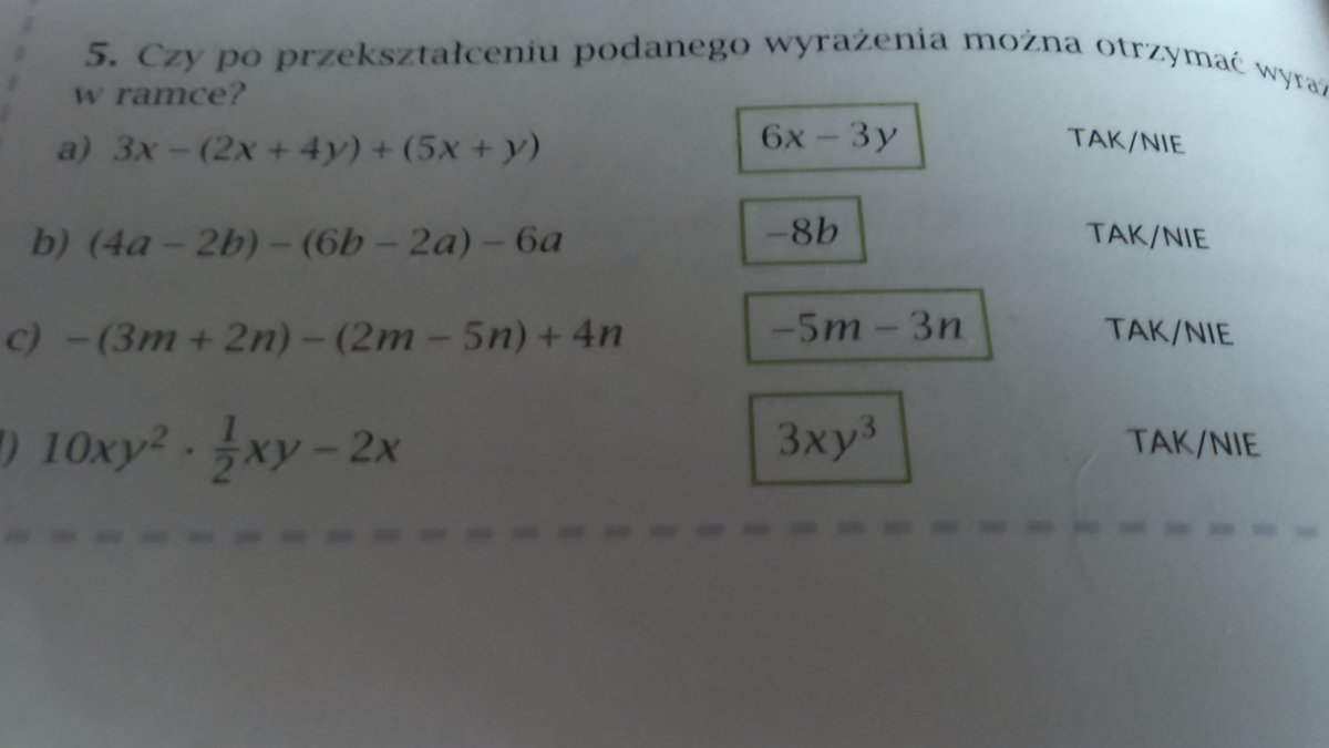 Czy po przekształceniu podanego wyrażenia można otrzymać wyrażenie w Czy Po Przekształceniu Podanego Wyrażenia Można Otrzymać Wyrażenie W Ramce