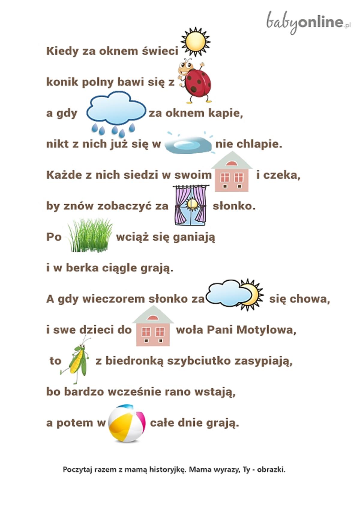 Czytaj z dzieckiem - wierszyk do druku Czytanie Na Dzis Dla Dzieci