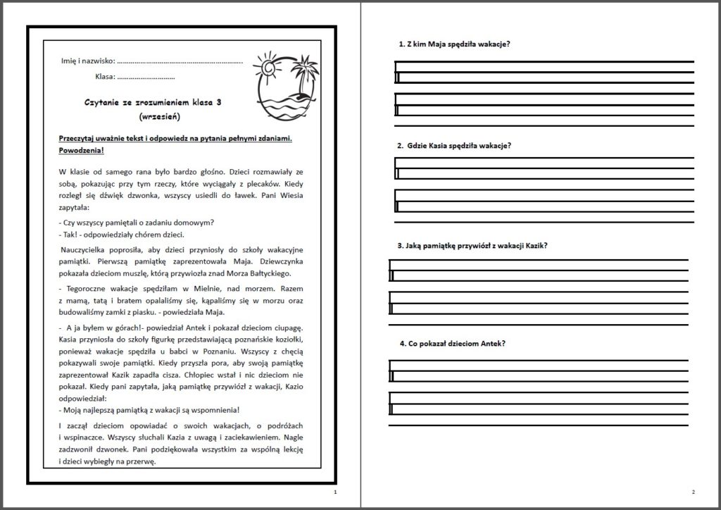 Czytanie Ze Zrozumieniem Klasa 3 Karty Pracy Pdf
