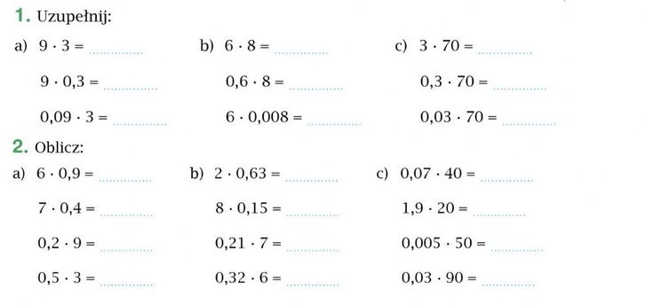 D: Mnożenie ułamków dziesiętnych przez liczby naturalne worksheet Liczby Naturalne Sprawdzian Klasa 4