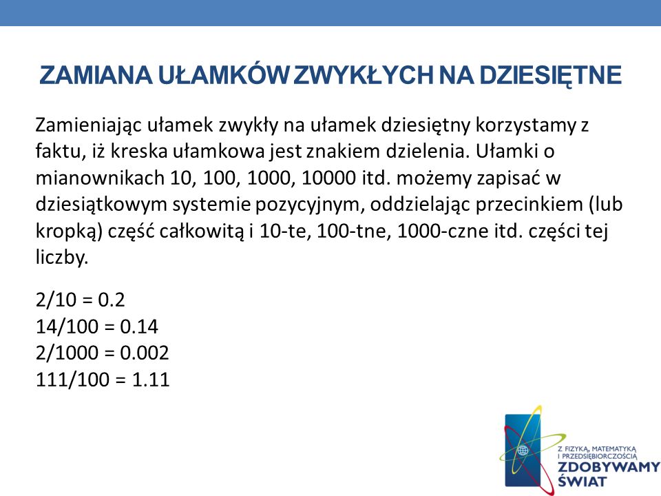 Zamiana Ułamków Zwykłych Na Dziesiętne Przykłady