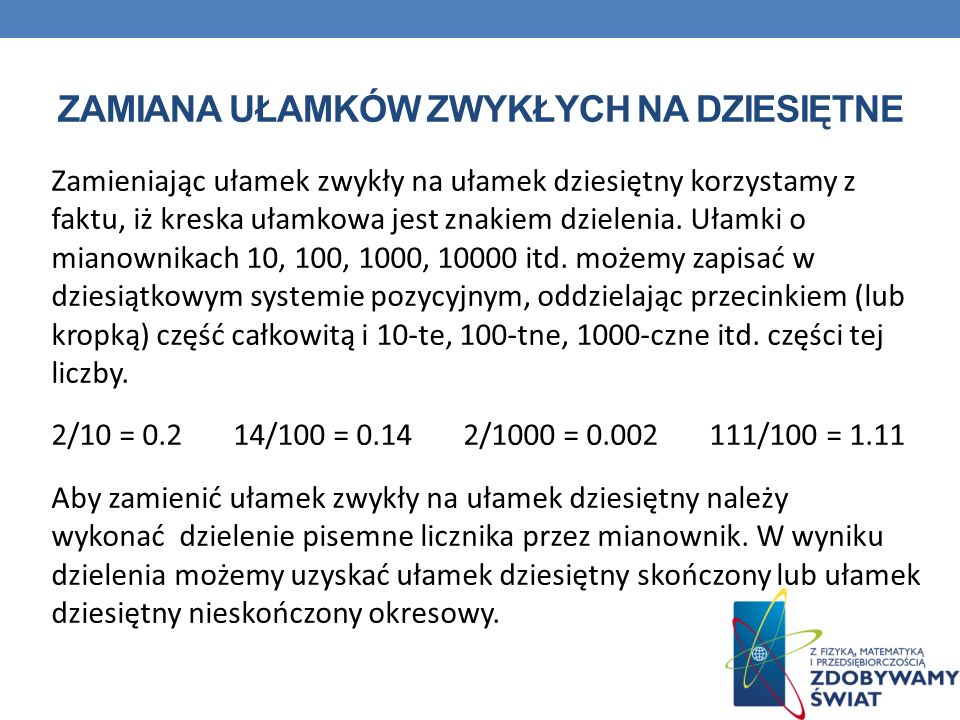 Zamian Ułamków Zwykłych Na Dziesiętne