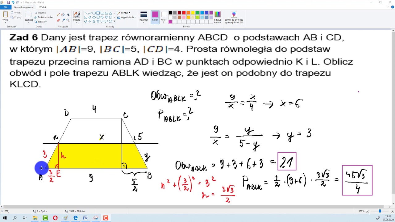 Dany jest trapez równoramienny ABCD o podstawach AB i CD , w którym AB Prostokąt Abcd O Wymiarach 7 Cm I 8 Cm