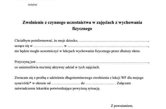Darmowe wzory pism, umów i dokumentów - Wzory-Pisma.pl Zwolnienie Z Wf Po Chorobie Wzór