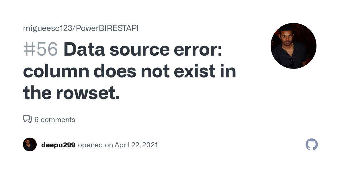 Data source error: column does not exist in the rowset. · Issue #56 Power Bi Refresh Failed Column Does Not Exist In The Rowset