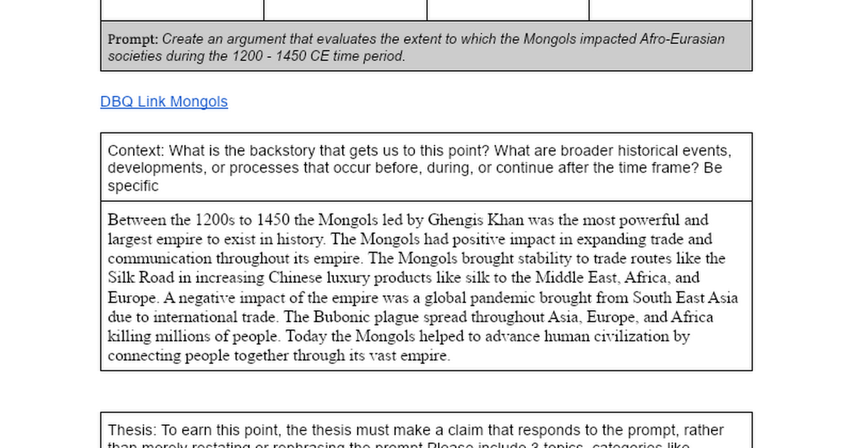 Dbq Impact Of The Mongols Answer Key