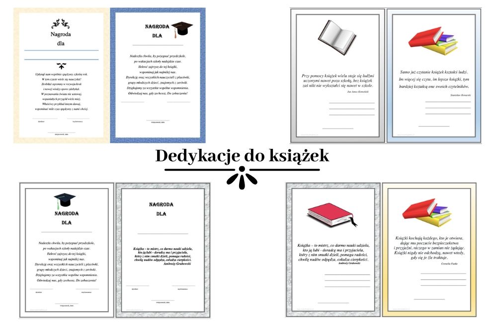 Dedykacje do książek - wzory do druku - Maluch w domu Złote Myśli Sentencje Na Zakończenie Roku Szkolnego
