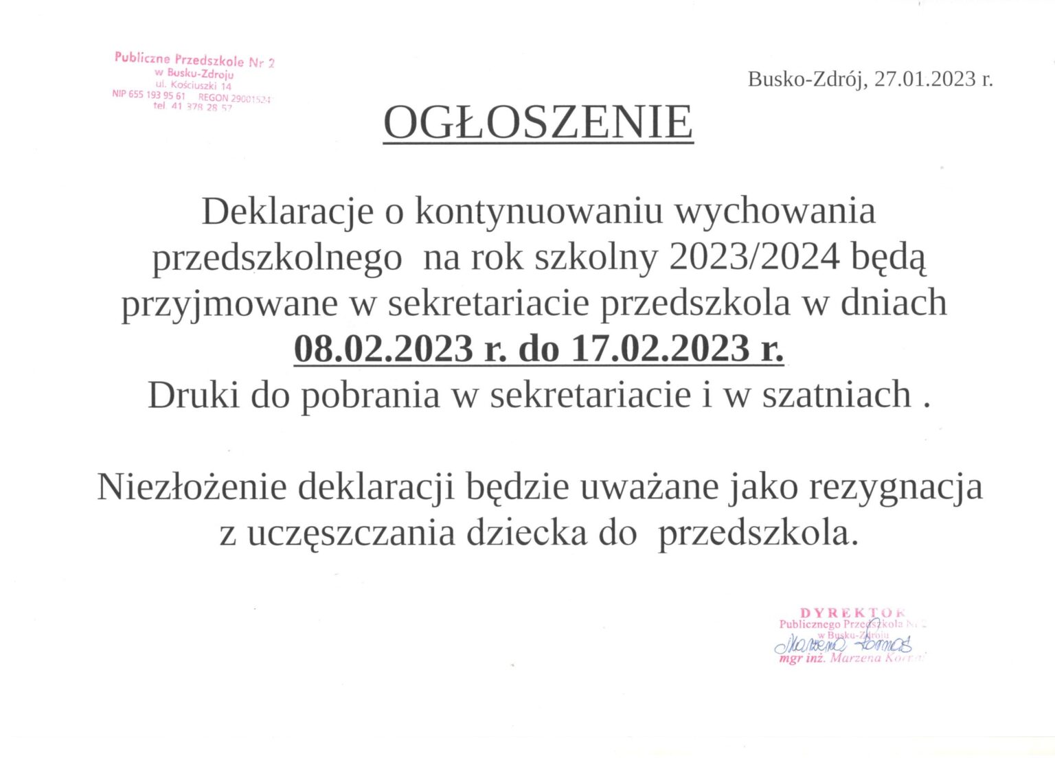 Deklaracja O Kontynuacji Wychowania Przedszkolnego Opole