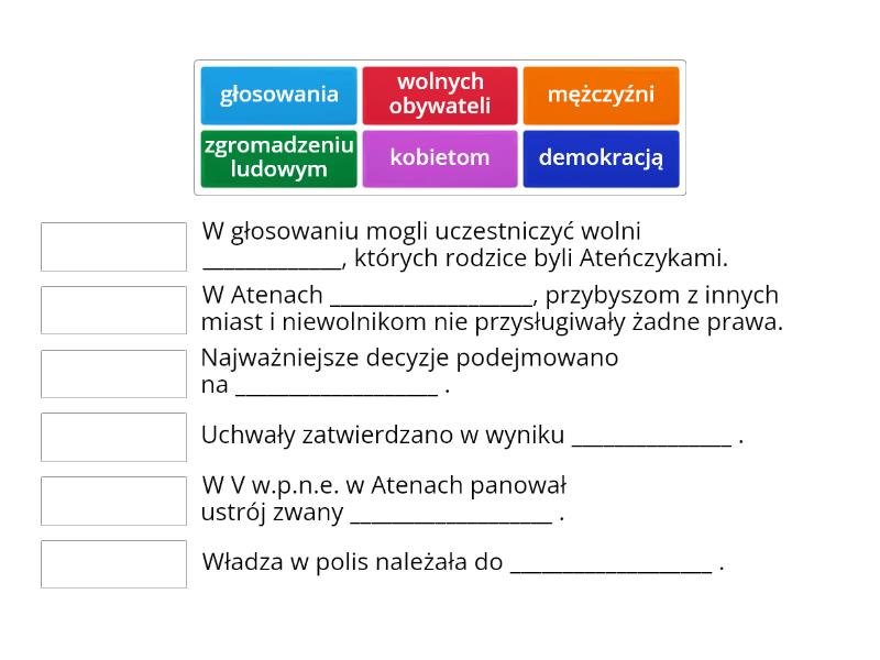 Demokratyczne Ateny - Połącz w pary Demokratyczne Ateny Klasa 5 Test