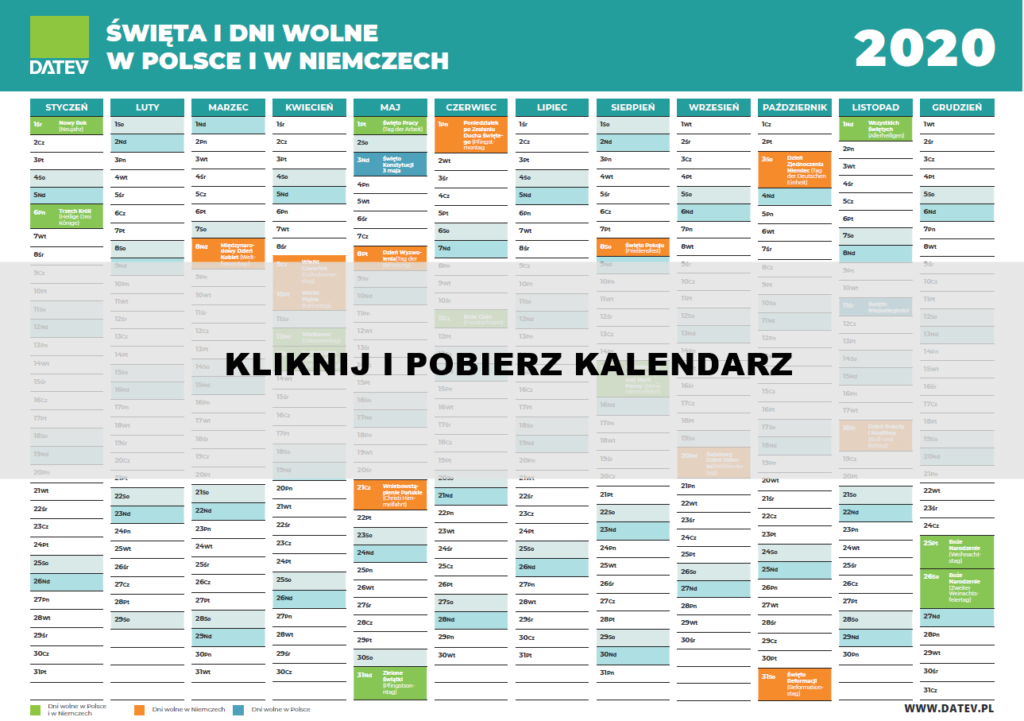 Dni wolne od pracy w Polsce i w Niemczech w 2020 roku / DATEV Niemcy Dni Wolne Od Pracy 2020