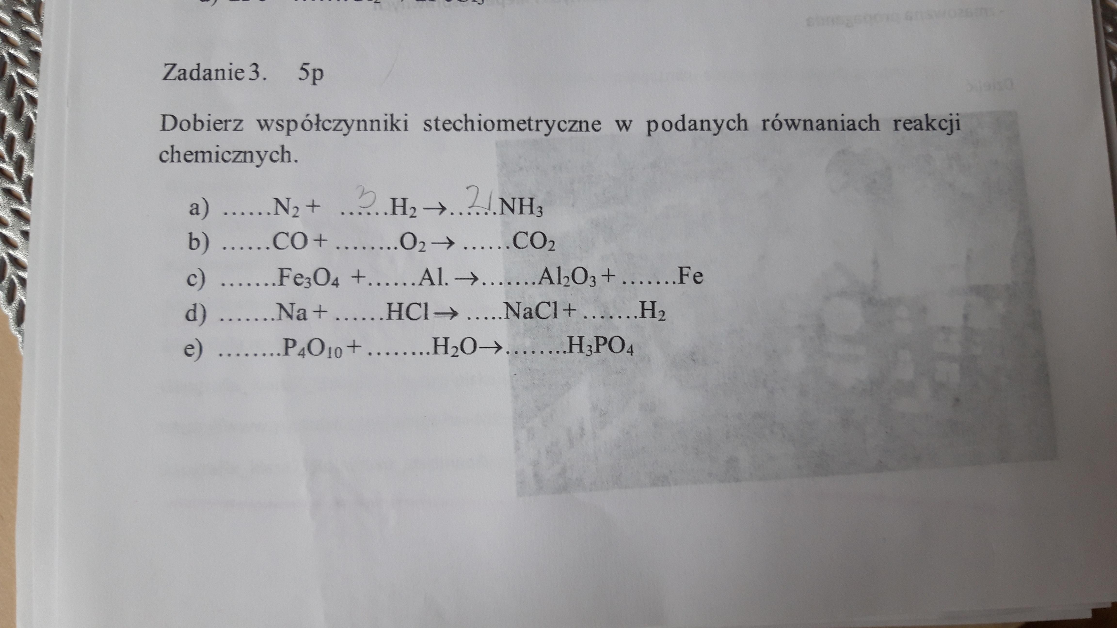 dobierz współczynniki stechiometryczne w podanych równaniach reakcji Chemia Dobieranie Współczynników