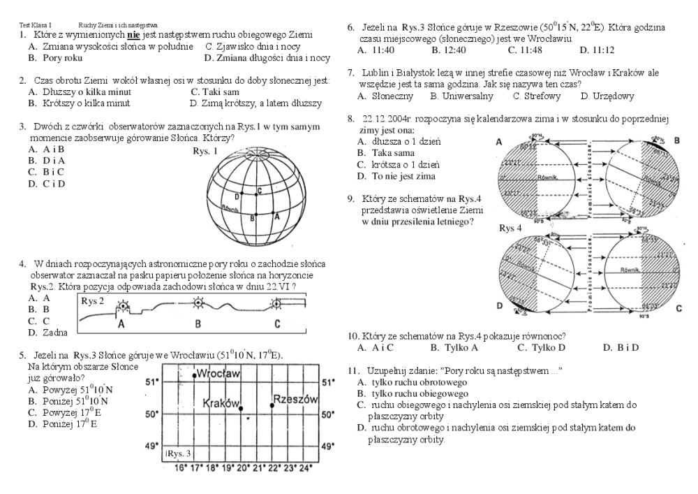 Sprawdzian Geografia Klasa 6
