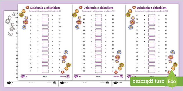 Dodawanie I Odejmowanie W Zakresie 20 Do Druku Pdf