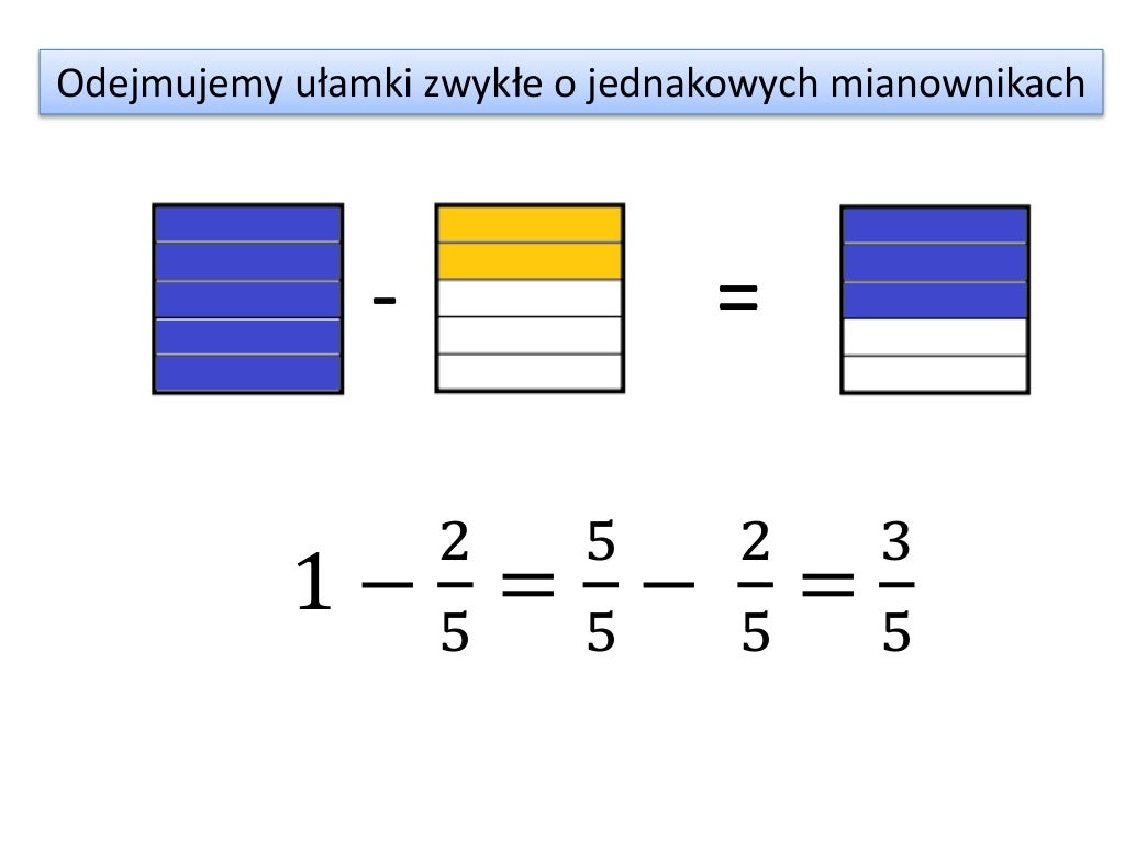 Dodawanie i odejmowanie ułamków zwykłych o jednakowych mianownikach Test Dodawanie I Odejmowanie Ułamków O Różnych Mianownikach