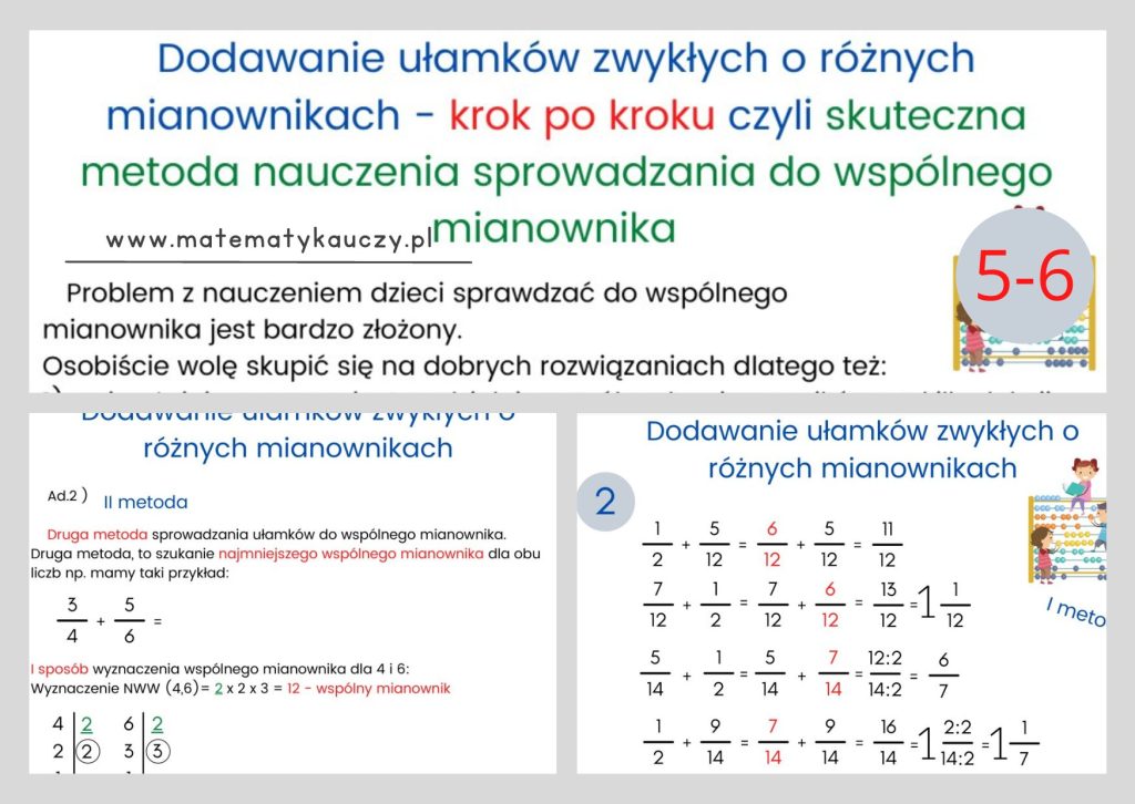 Dodawanie ułamków zwykłych o różnych mianownikach - KROK PO KROKU czyli Dodawanie I Odejmowanie Ulamkow O Roznych Mianownikach