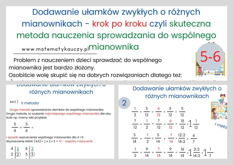 Dodawanie Ulamkow Zwyklych O Roznych Mianownikach