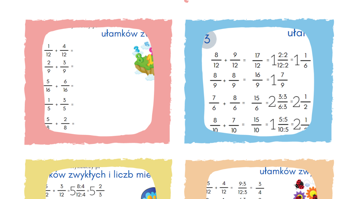 Dodawanie Ulamkw Klasa 4 Zadania