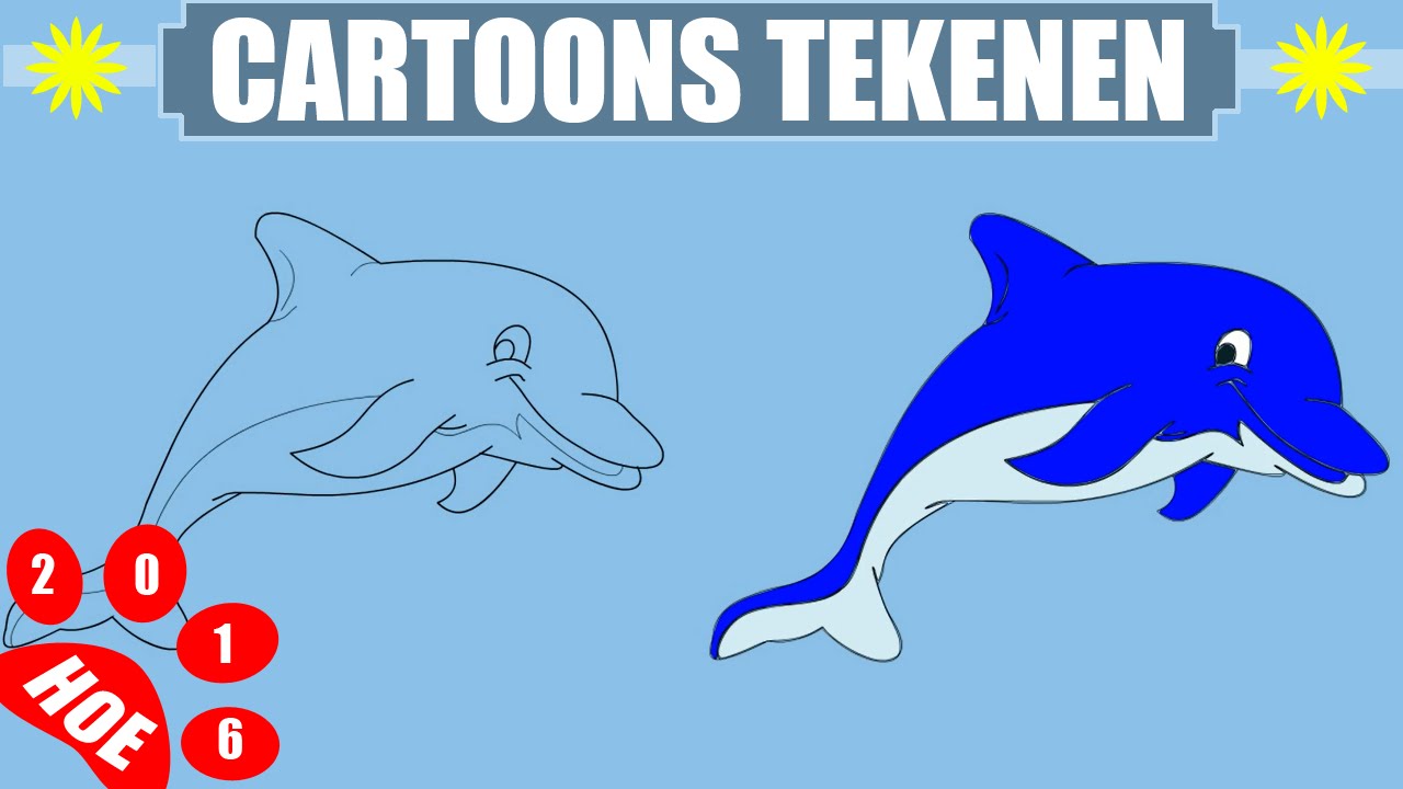 Dolfijn tekenen in 90s - Leren tekenen voor beginners en kids (kinderen Dolfijnen Tekenen