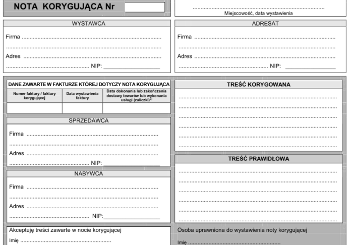 Nota Korygujaca Do Faktury