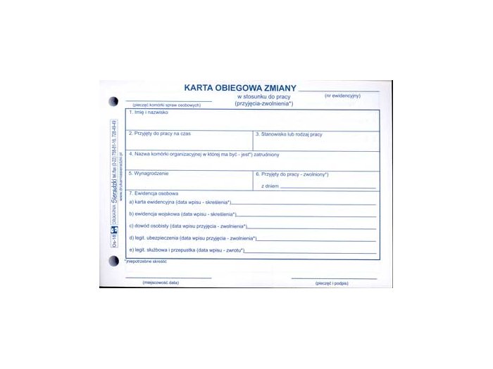 druk offsetowy karta obiegowa zmiany A6 - Druki, kalendarze, kroniki Karta Obiegowa Szkoła Podstawowa