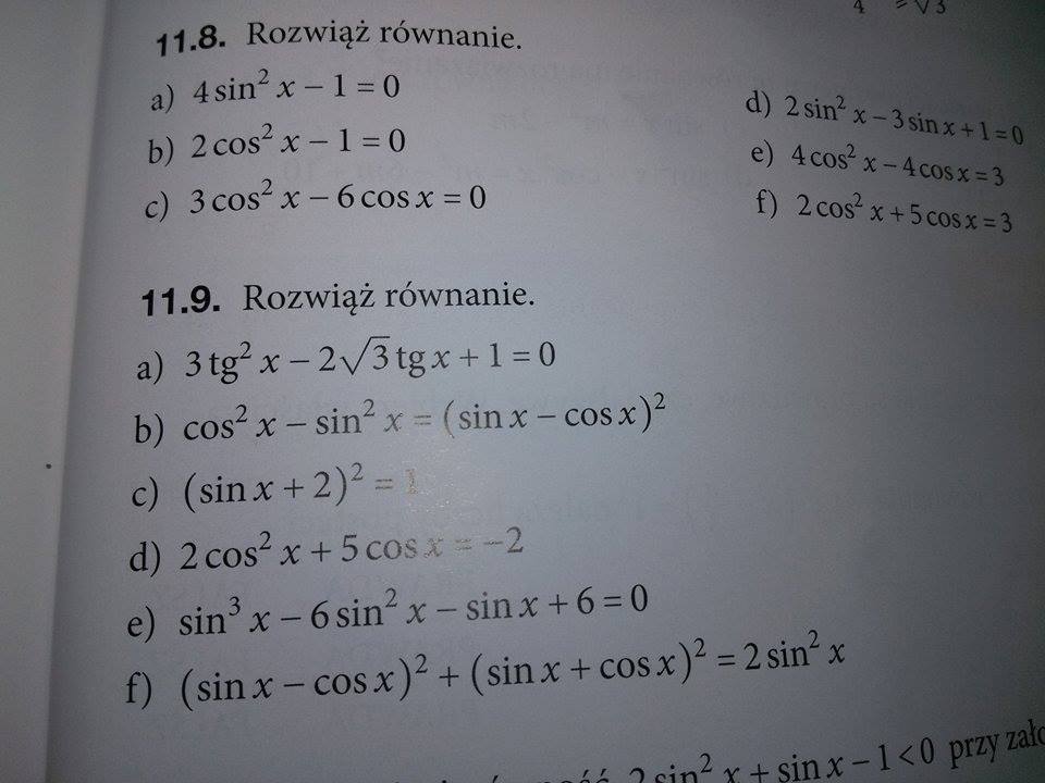 Dużo punktów ! Równania trygonometryczne interesuje mnie podpunkt b i c Równania I Nierówności Trygonometryczne Zadania