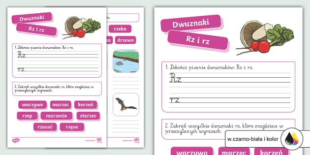 Dwuznak Rz | Karta pracy | Rozpoznawanie i pisownia Rz Porwnywanie Rznicowe Klasa 1 Karty Pracy