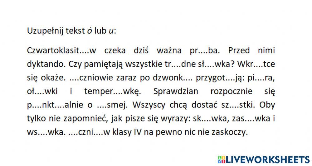Dyktando Z Nie Do Uzupełnienia Pdf