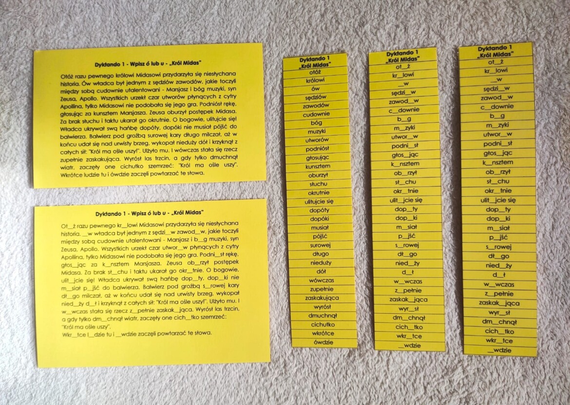 Dyktando u lub ó • Złoty nauczyciel Dyktanda Testy Ortograficzne Z Lukami