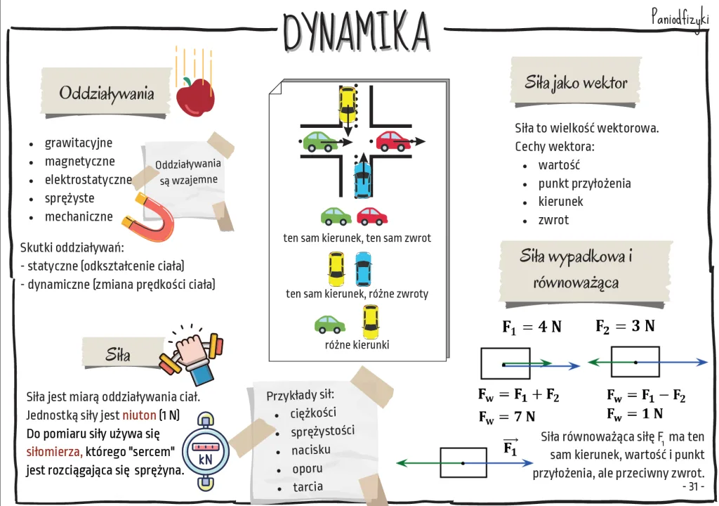 Dynamika – Powtórzenie wiadomości dla klas 7 🚗💨💪🏻 DM Fizyka Fizyka Klasa 7 Dynamika Sprawdzian Pdf