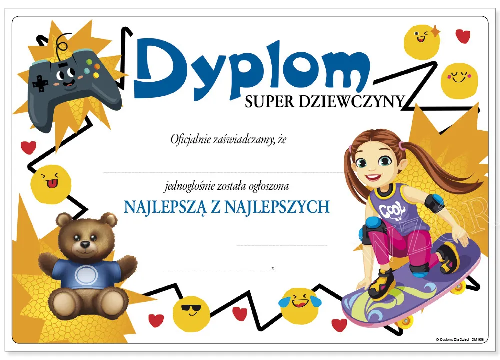 Dyplom Super Dziewczyny, Galanteria DyplomyDlaDzieci.pl Dyplom Super Dziewczyny Do Druku