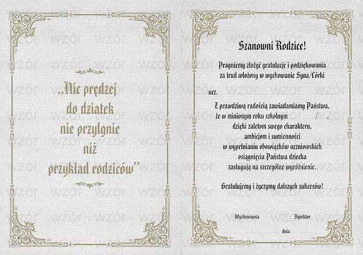 List Gratulacyjny Dla Rodzicw Ucznia Tekst