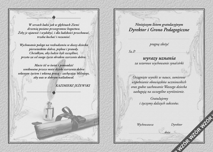 Dyplomy Listy gratulacyjne dla rodziców: 2c-325 List Gratulacyjny Dla Rodzicw Ucznia Tekst