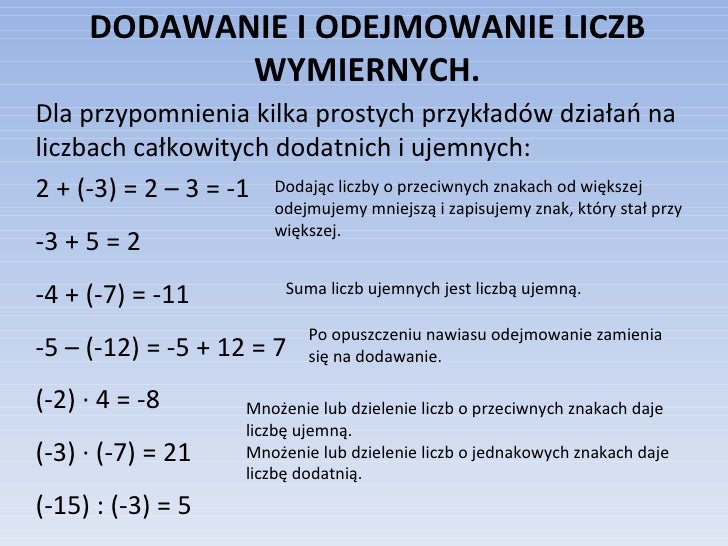 Dzialania Na Liczbach Dodatnich I Ujemnych Klasa 6 Pdf