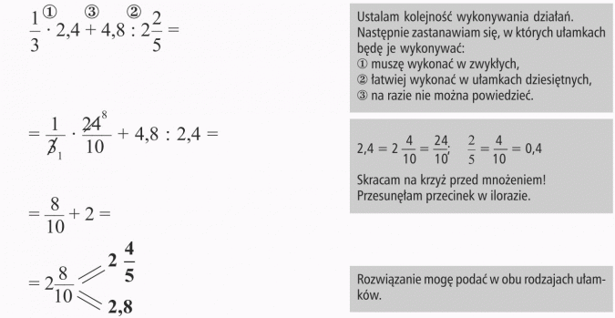 Działania na ułamkach zwykłych i dziesiętnych. Ustalam kolejność Sprawdzian Matematyka Klasa 6 Dział 1