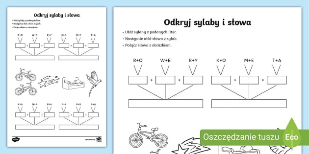 Dzielenie wyrazów na sylaby | Zadanie | Czytanie i pisanie Układanie Wyrazów W Kolejności Alfabetycznej ćwiczenia Do Druku