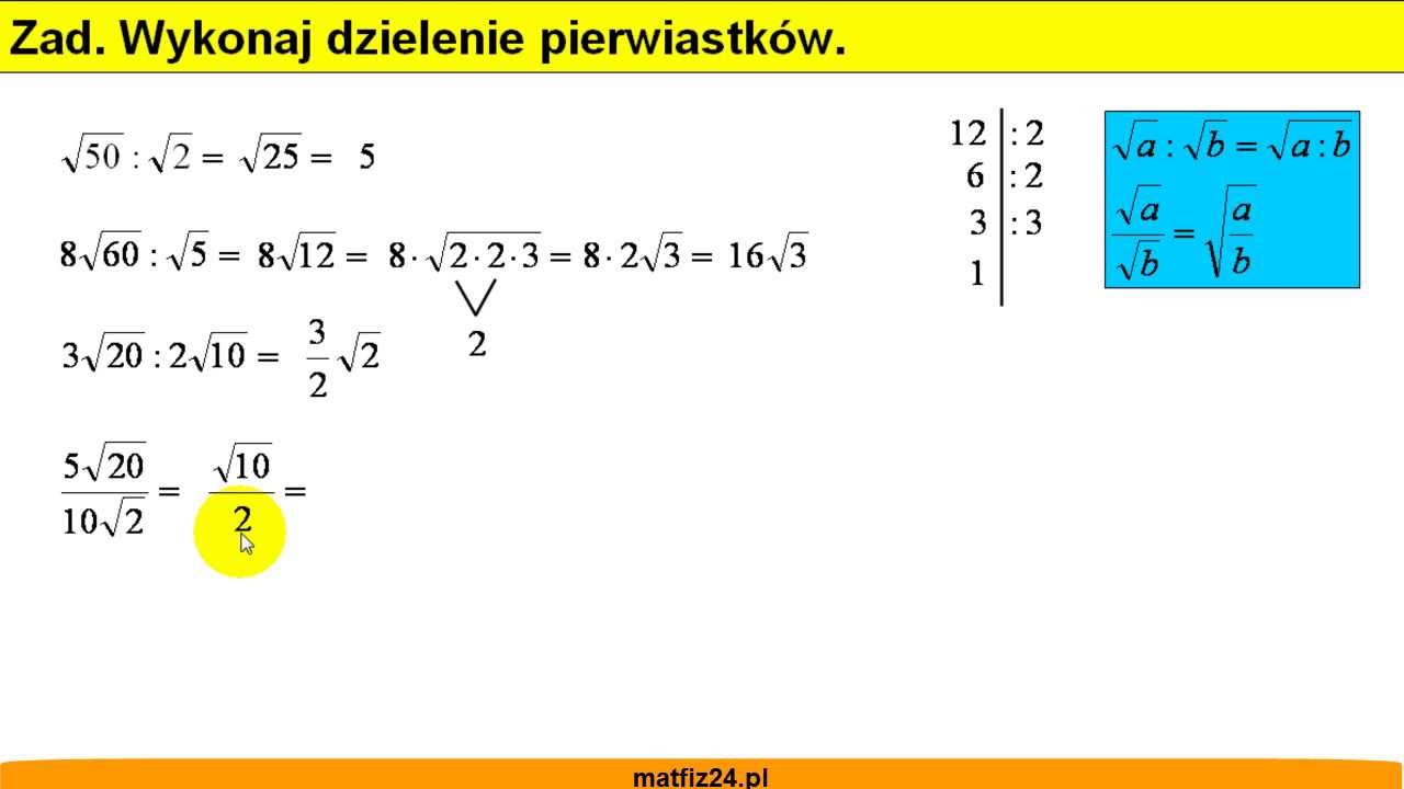 Dzielenie(iloraz) pierwiastków - Zadanie - MatFiz24.pl - YouTube Liczba W Działaniu Którego Wynikiem Jest Iloraz