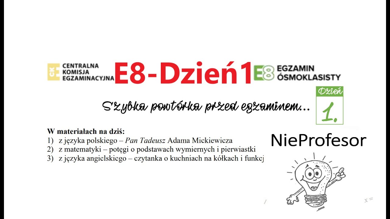 DZIEŃ 1 - Szybka powtórka przed egzaminem ósmoklasisty - YouTube Szybka Powtórka Przed Egzaminem Dzień 1