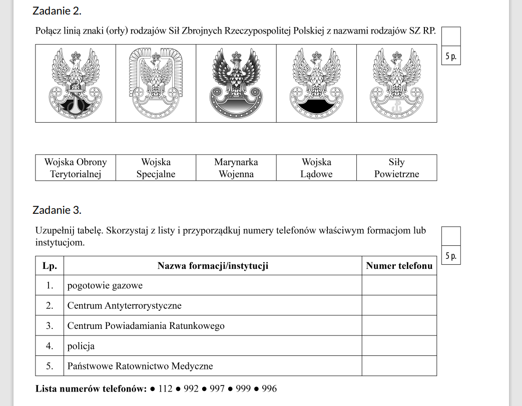Edukacja Dla Bezpieczeństwa Sprawdzian Klasa 8