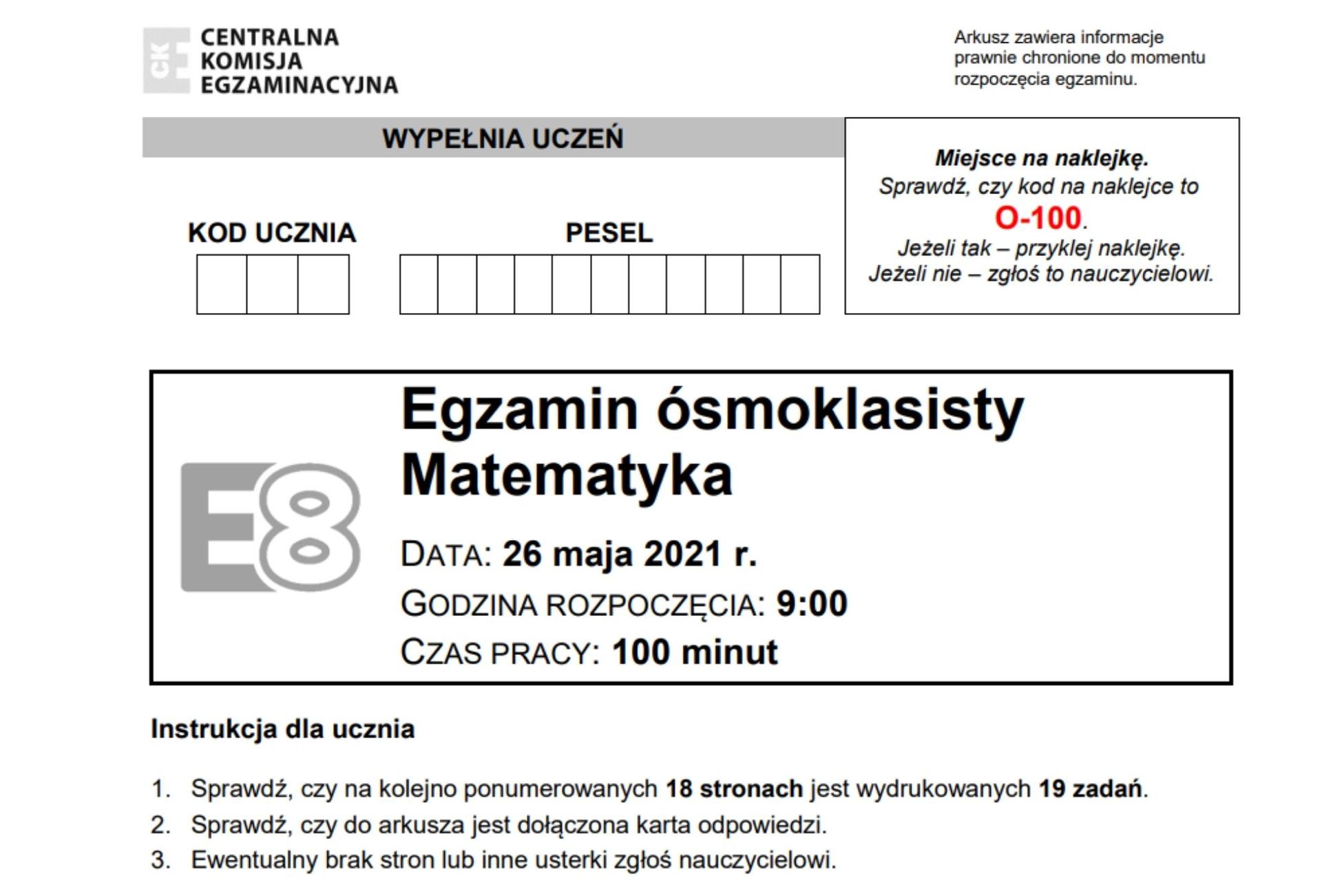 Przykladowy Arkusz Egzaminacyjny Nr 8 Matematyka Odpowiedzi