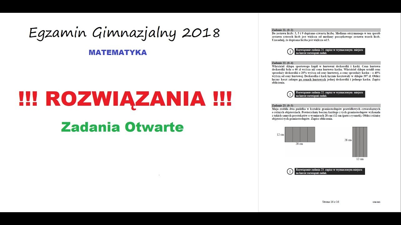 || EGZAMIN GIMNAZJALNY 2018 - MATEMATYKA [ODPOWIEDZI] || - Tajniki Próbny Egzamin ósmoklasisty Listopad 2018 Matematyka Odpowiedzi