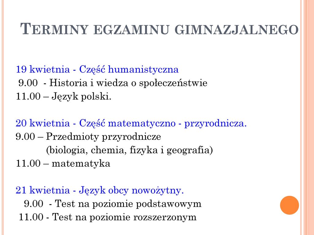 Kalendarz Przygotowań Do Egzaminu Gimnazjalnego